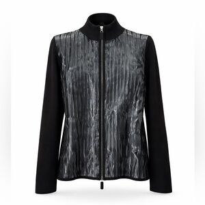 Cyrus Black Pleated Faux Leather Zip Front Jacket Size L